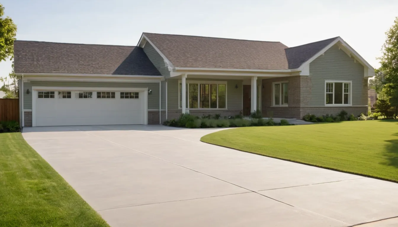 A freshly poured concrete driveway leading to a home in North Prairie